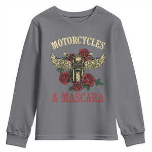 Motorcycle Women Biker Youth Sweatshirt Motorcycles And Mascara Roses TS14 Charcoal Print Your Wear