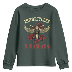 Motorcycle Women Biker Youth Sweatshirt Motorcycles And Mascara Roses TS14 Dark Forest Green Print Your Wear