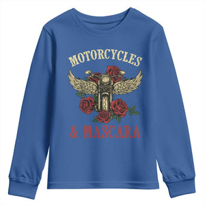 Motorcycle Women Biker Youth Sweatshirt Motorcycles And Mascara Roses TS14 Royal Blue Print Your Wear