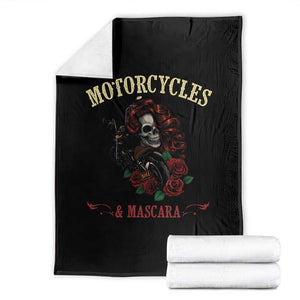 Skeleton Motorcycle Biker Throw Blanket Motorcycles And Mascara Roses TS14 Black Print Your Wear
