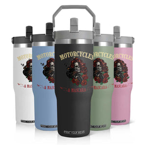 Skeleton Motorcycle Biker Flip Straw Tumbler Motorcycles And Mascara Roses TS14 Print Your Wear