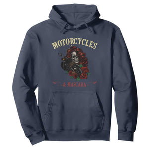 Skeleton Motorcycle Biker Hoodie Motorcycles And Mascara Roses TS14 Navy Print Your Wear