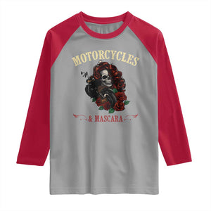 Skeleton Motorcycle Biker Raglan Shirt Motorcycles And Mascara Roses TS14 Sport Gray Red Print Your Wear