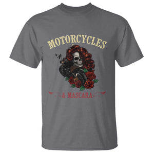 Skeleton Motorcycle Biker T Shirt Motorcycles And Mascara Roses TS14 Charcoal Print Your Wear