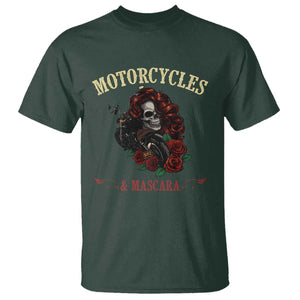 Skeleton Motorcycle Biker T Shirt Motorcycles And Mascara Roses TS14 Dark Forest Green Print Your Wear