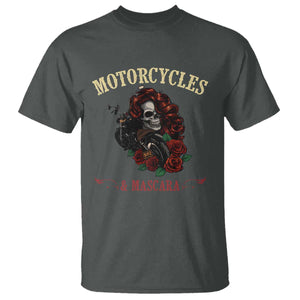 Skeleton Motorcycle Biker T Shirt Motorcycles And Mascara Roses TS14 Dark Heather Print Your Wear