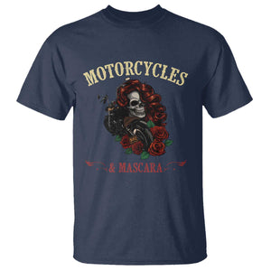 Skeleton Motorcycle Biker T Shirt Motorcycles And Mascara Roses TS14 Navy Print Your Wear
