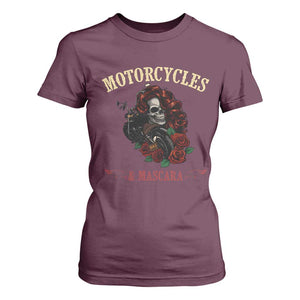 Skeleton Motorcycle Biker T Shirt For Women Motorcycles And Mascara Roses TS14 Maroon Print Your Wear