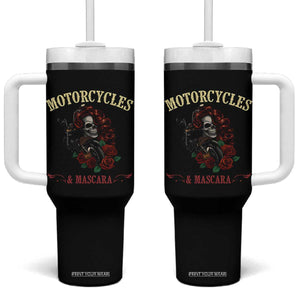 Skeleton Motorcycle Biker Tumbler With Handle Motorcycles And Mascara Roses TS14 One Size: 40 oz Black Print Your Wear