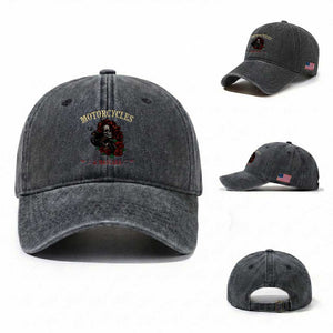Skeleton Motorcycle Biker Washed Cotton Baseball Cap Motorcycles And Mascara Roses TS14 Washed Cap Universal Fit Dark Gray Print Your Wear