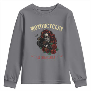 Skeleton Motorcycle Biker Youth Sweatshirt Motorcycles And Mascara Roses TS14 Charcoal Print Your Wear