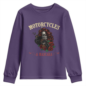 Skeleton Motorcycle Biker Youth Sweatshirt Motorcycles And Mascara Roses TS14 Purple Print Your Wear