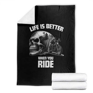 Funny Biker Skeleton Motorcycle Rider Throw Blanket Life Is Better When You Ride TS14 Black Print Your Wear