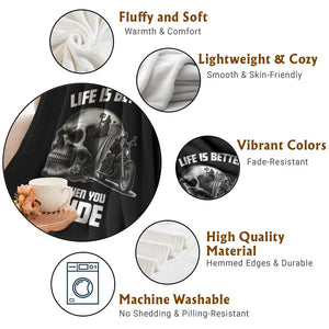 Funny Biker Skeleton Motorcycle Rider Throw Blanket Life Is Better When You Ride TS14 Print Your Wear