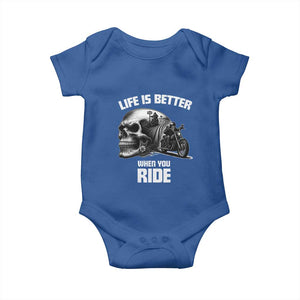 Funny Biker Skeleton Motorcycle Rider Baby Onesie Life Is Better When You Ride TS14 Royal Blue Print Your Wear