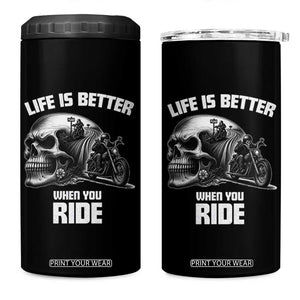 Funny Biker Skeleton Motorcycle Rider 4 in 1 Can Cooler Tumbler Life Is Better When You Ride TS14 One Size: 16 oz Black Print Your Wear