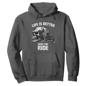 Funny Biker Skeleton Motorcycle Rider Hoodie Life Is Better When You Ride TS14 Dark Heather Print Your Wear