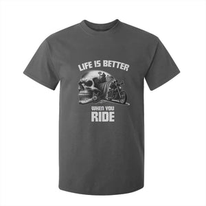 Funny Biker Skeleton Motorcycle Rider T Shirt For Kid Life Is Better When You Ride TS14 Dark Heather Print Your Wear