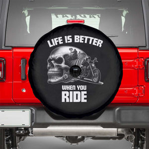 Funny Biker Skeleton Motorcycle Rider Spare Tire Cover Life Is Better When You Ride TS14 Black Print Your Wear