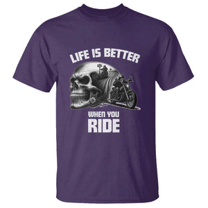 Funny Biker Skeleton Motorcycle Rider T Shirt Life Is Better When You Ride TS14 Purple Print Your Wear