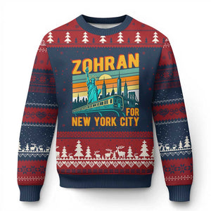 Zohran Mamdani NYC Mayor Ugly Christmas Sweater TS14 Navy Red Print Your Wear