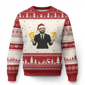67 Six Seven Zohran Mamdani Xmas Ugly Christmas Sweater TS14 Beige Red Print Your Wear