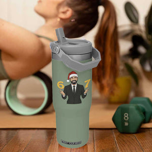 67 Six Seven Zohran Mamdani Christmas Flip Straw Tumbler TS14 One Size: 30 oz Moss Green Print Your Wear