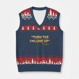 Turn The Volume Up V-Neck Knit Sweater Vest Zohran Mamdani Xmas TS14 Navy Red Print Your Wear