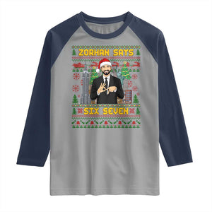67 Six Seven Zohran Mamdani Christmas Raglan Shirt Progressive Democrats TS14 Sport Gray Navy Print Your Wear