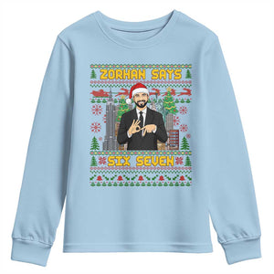 67 Six Seven Zohran Mamdani Christmas Youth Sweatshirt Progressive Democrats TS14 Light Blue Print Your Wear