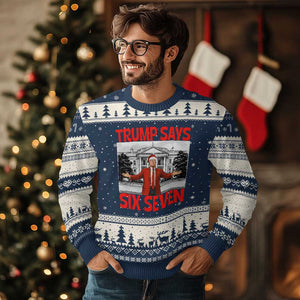 67 Six Seven Trump Xmas Ugly Christmas Sweater TS14 Navy Beige Print Your Wear