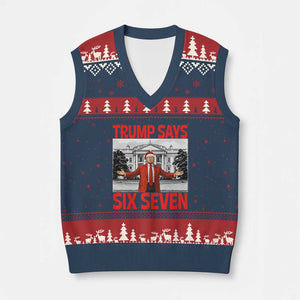 67 Six Seven Trump Xmas V-Neck Knit Sweater Vest TS14 Navy Red Print Your Wear