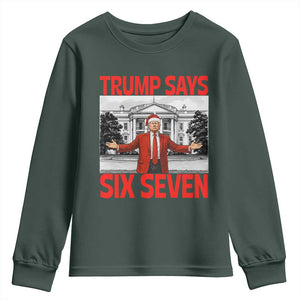 67 Six Seven Trump Christmas Youth Sweatshirt TS14 Dark Forest Green Print Your Wear