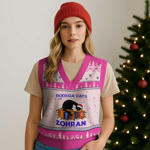 Bodega Cats of New York V-Neck Knit Sweater Vest Funny Cat NYC Xmas TS14 Hot Pink Print Your Wear