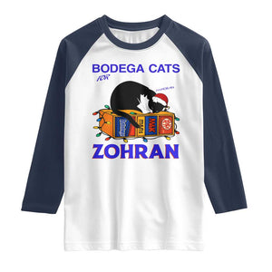 Bodega Cats of New York Raglan Shirt Funny Cat NYC Christmas TS14 White Navy Print Your Wear
