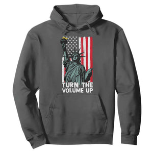 Turn The Volume Up Hoodie Statue of Liberty Patriotic American Flag TS14 Dark Heather Print Your Wear
