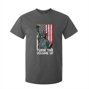 Turn The Volume Up T Shirt For Kid Statue of Liberty Patriotic American Flag TS14 Dark Heather Print Your Wear