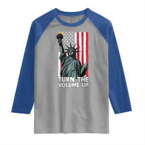 Turn The Volume Up Raglan Shirt Statue of Liberty Patriotic American Flag TS14 Sport Gray Royal Print Your Wear