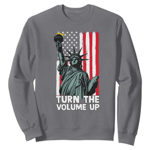 Turn The Volume Up Sweatshirt Statue of Liberty Patriotic American Flag TS14 Charcoal Print Your Wear