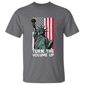 Turn The Volume Up T Shirt Statue of Liberty Patriotic American Flag TS14 Charcoal Print Your Wear