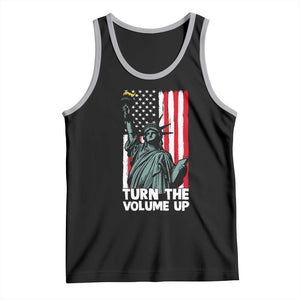 Turn The Volume Up Tank Top Statue of Liberty Patriotic American Flag TS14 Black Athletic Heather Print Your Wear