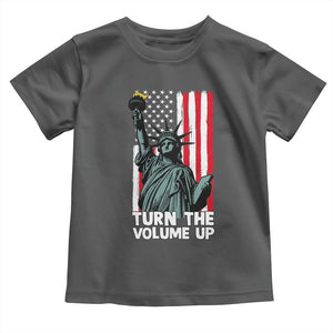 Turn The Volume Up Toddler T Shirt Statue of Liberty Patriotic American Flag TS14 Dark Heather Print Your Wear