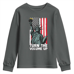 Turn The Volume Up Youth Sweatshirt Statue of Liberty Patriotic American Flag TS14 Dark Heather Print Your Wear