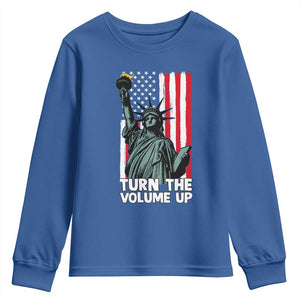 Turn The Volume Up Youth Sweatshirt Statue of Liberty Patriotic American Flag TS14 Royal Blue Print Your Wear