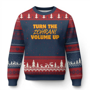 Turn The Volume Up Ugly Christmas Sweater Zohran Mamdani TS14 Navy Red Print Your Wear