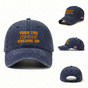 Turn The Volume Up Washed Cotton Baseball Cap Zohran Mamdani TS14 Washed Cap Universal Fit Navy Print Your Wear