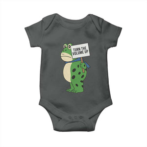 Turn The Volume Up Baby Onesie Resist Frog Portland Protest TS14 Dark Heather Print Your Wear