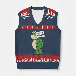 Turn The Volume Up V-Neck Knit Sweater Vest Resist Frog Portland Protest TS14 Navy Red Print Your Wear