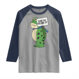 Turn The Volume Up Raglan Shirt Resist Frog Portland Protest TS14 Sport Gray Navy Print Your Wear
