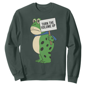 Turn The Volume Up Sweatshirt Resist Frog Portland Protest TS14 Dark Forest Green Print Your Wear